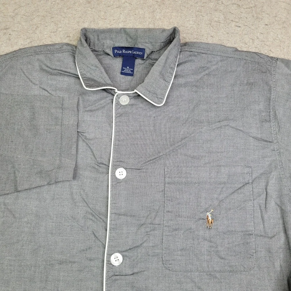 Polo Ralph Lauren Long Sleeve Royal Gray Button Up Shirt Sleepwear Mens M Preppy